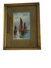 Watercolour , 'Boats On Calm Water, Liverpool', Signed By F. Belshaw - 1910