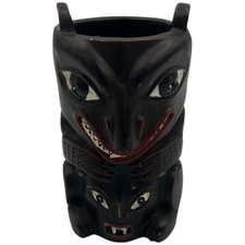 Vintage Canada TIKI Totem Pole Design Plastic Souvenir POT Jar Holder