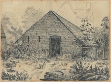 The Fowl House Risley - Antique Pencil Drawing - 1906 - Early 20th Century