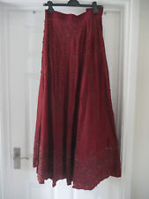 Red Skirt Beaded Embroidered Full Length Indian Skirt A-Line Size 10 Party Weddi