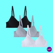 EDS SERVICE Teen Girls’ Training Bra, Wire-Free Crop Top, 3 Pack, White, UK 32A