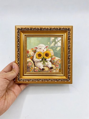 White lamb sunflowers floral - lamb,