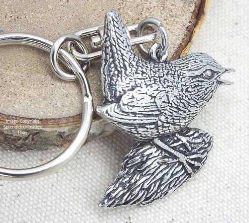 Wren bird keyring silver - wren,