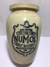 Nice Large NUMOL BODY BUILDER Transferred Old Victorian Stoneware Jar