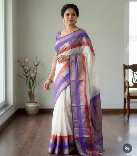 Mul cotton saree with blouse - cotton,