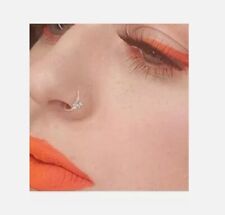 Fake Nose Hoop 925 Silver Flower Clear Crystal Nose Ring No Piercing Needed!!