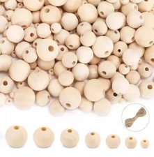 NATURAL ROUND WOODEN BEADS UNTREATED PLAIN WOOD LARGE HOLE 8mm-25mm