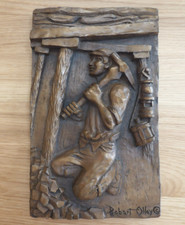 Vintage Cold Cast Sculpture Portraying A Coal Miner At Work Titled Robert Olley