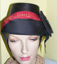 Vintage 1940s era Salvation Army bonnet hat black straw silk ribbon bow vgc