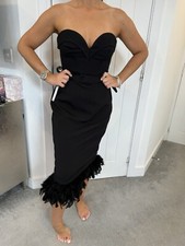 LIPSY SIZE 16 DRESS VIP PREMIUM BLACK BODYCON BELTED FEATHER TRIM NEW WITH TAGS