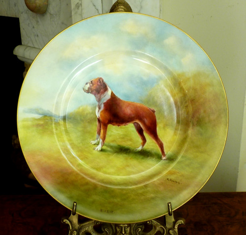Handpainted plate boxer - handpainted, dog