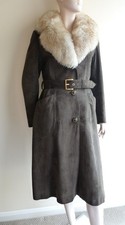 Fabulous 1970's Suede Coat with Fur Trim Collar. Size 10/12 Fab Con.