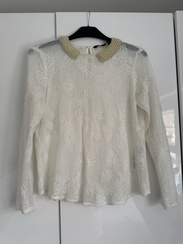 Zara pearl collar lacy top - zara,