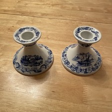SPODE BLUE ROOM COLLECTION-BLUE AND WHITE Candle Sticks 3.25" tall