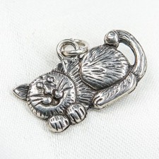 Smiling Pussy Solid Silver Pendant Charm Funny Chunky Cartoon Cheshire Cat Gift