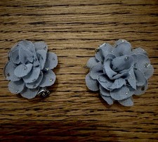Grey Fabric Flower Hair Clips