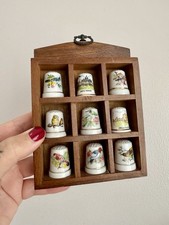 Vintage Mini Porcelain Thimble Wall Shelf Made From Wood, 6 Thimble’s