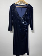 Artigiano Women's Dress Size 14 Blue Velvet Sequin Faux Wrap