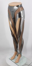 MUGLER WOMENS STRETCH STIRRUP LEGGINGS FR 36 /UK 8 CHROME SILVER RRP £598 IB
