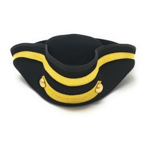 100% Wool Felt Army Military Tricorn Pirate Hat with golden brim . S/M & L/Xl