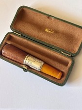 Antique George V Sterling Silver Amber Cheroot Holder & Case BILTOR E.W. 1912
