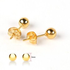 9ct Solid Gold Pair Ball Round Ear Studs Earrings Piercing Unisex 3/4/5/6/8mm