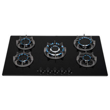 SIA BGH90BL 90cm Black 5 Burner Gas On Glass Hob | Cast Iron Supports | LPG Kit