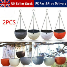 2x Wall Hanging Basket Rattan Flower Plant Pot Resin Planter Chain Garden Decor