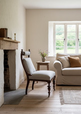 Antique Mahogany Library Chair, Circa 1900s,  Reupholstered in Grey Linen