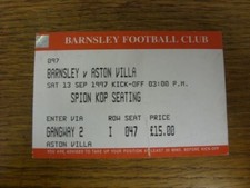 13/09/1997 Ticket: Barnsley v Aston Villa  (folded, torn at bottom approx 2cm bu