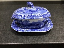Spode Blue Italian Vintage Small Tureen With Plate And Blue Backstamp
