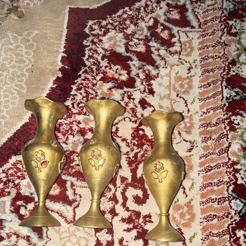 Brass bud vases set with - set, of