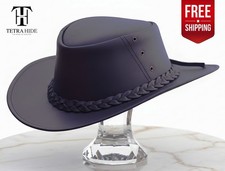 Genuine Soft Leather Cowboy Hat Plain Western Aussie Classic Comfortable Black