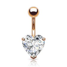 Crystal Heart Navel Bar Belly Button Ring 316L Surgical Steel  CZ -UK SELLER