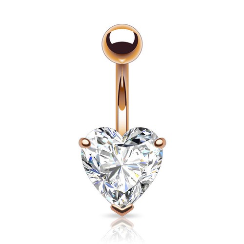 Crystal heart navel bar - crystal,