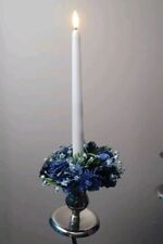 2 X Artificial Flower Candle Rings Wedding Table Christmas  Blue Decorations 
