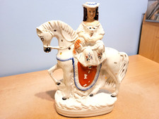 Antique Staffs Pearlware Flatback Figure of Shepherdess & Lamb on Horseback