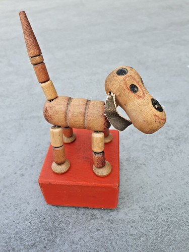 Wooden dog push puppet - push,