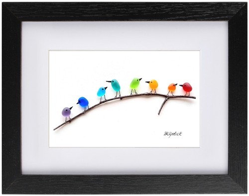 Rainbow birds branch sea - birds,