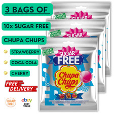 3 x BAGS OF Chupa Chups Sugar Free 10 Lollipops Bag 110g Cherry Coke Strawberry