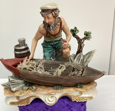 Rare Vintage Capodimonte Figurine by R. Guidolin "Fisherman Painting his Boat"