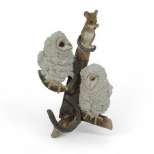 Country Artists Barn Owl Chicks with Mouse Figurine 5" Hand Painted | Preloved