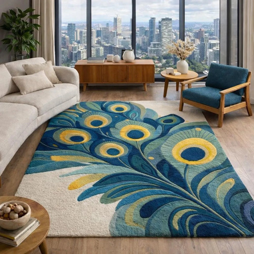 Hand tufted peacock feather - tufted,