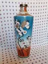 Vintage Large Japanese Vase Signed, Blue with Cherry Blossom - 15.7" Tall