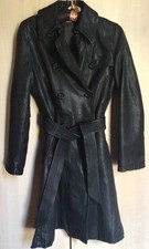 NICOLE FARHI BLACK LEATHER TRENCH COAT SIZE MEDIUM