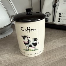 Price & Kensington Home Farm Ceramic Coffee Jar Cow Canister Storage Black Lid