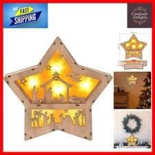 Charming Wooden Star Shaped Nativity Scene with Battery-Operated LED Light
