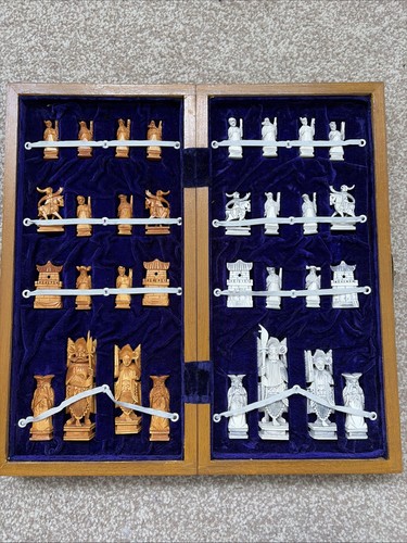 Asian vintage carved chess - carved,