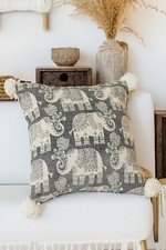 Elephant Cushion Cover Print Soft Cotton Grey White Square Cushion 45 cm x 45 cm