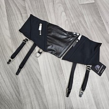 Honey Birdette George Black Waspie Garter Belt Bikercore Size XL